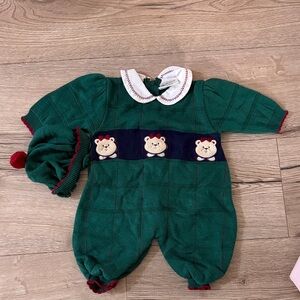 Vintage Glynne Percy Knit Christmas Romper 3m WITH BEANIE